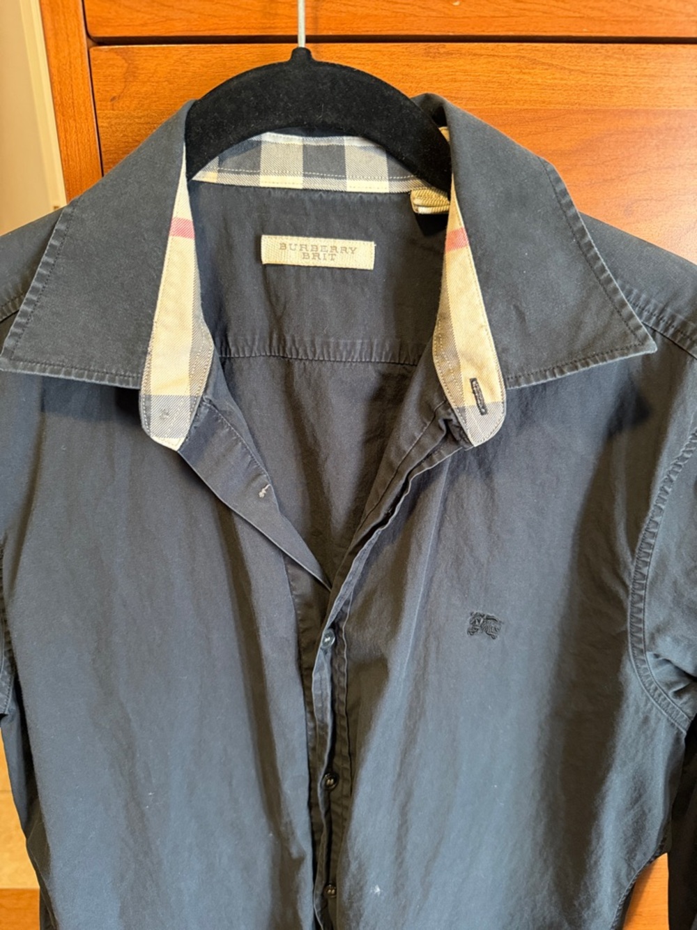 Burberry Brit Black Button-Up Shirt with Signature Check Trim